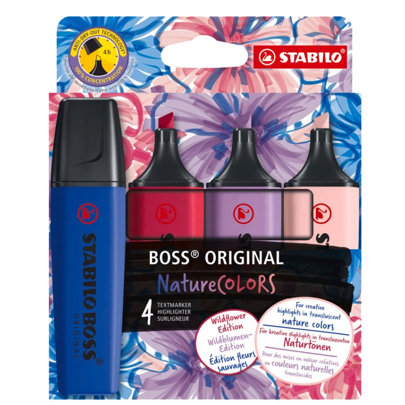 STABILO EO70/4-1-103 highlighter, refillable, 4 pieces, Wildflower Edition