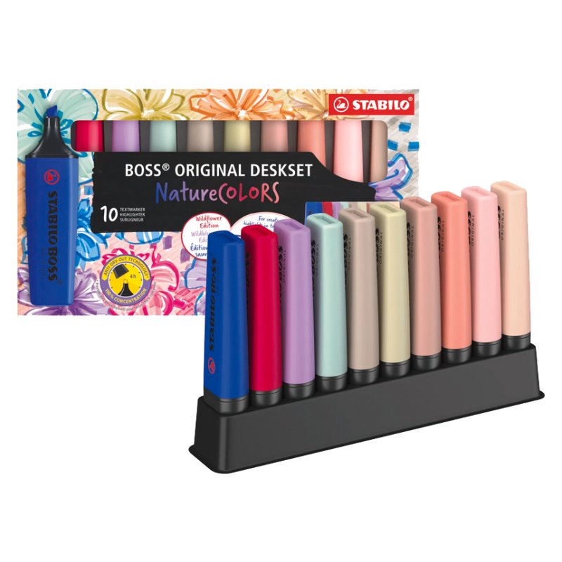 STABILO surligneurs BOSS ORIGINAL NatureCOLORS, rechargeables, 10 pièces, coffret de bureau
