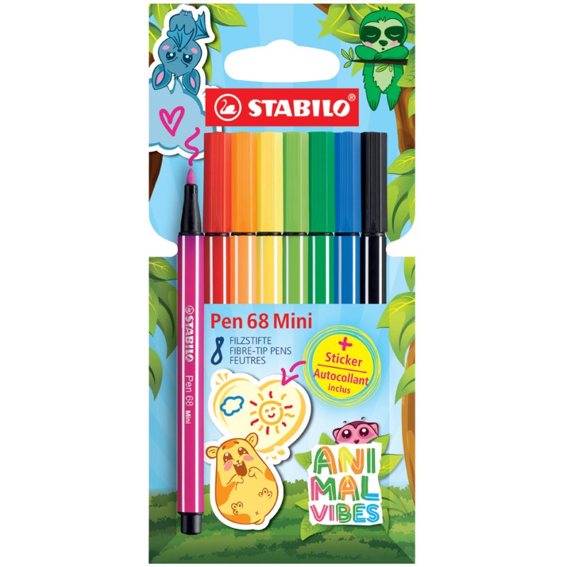 STABILO feutres Pen 68 Mini Animal Vibes, 1,0 mm, 8 pièces
