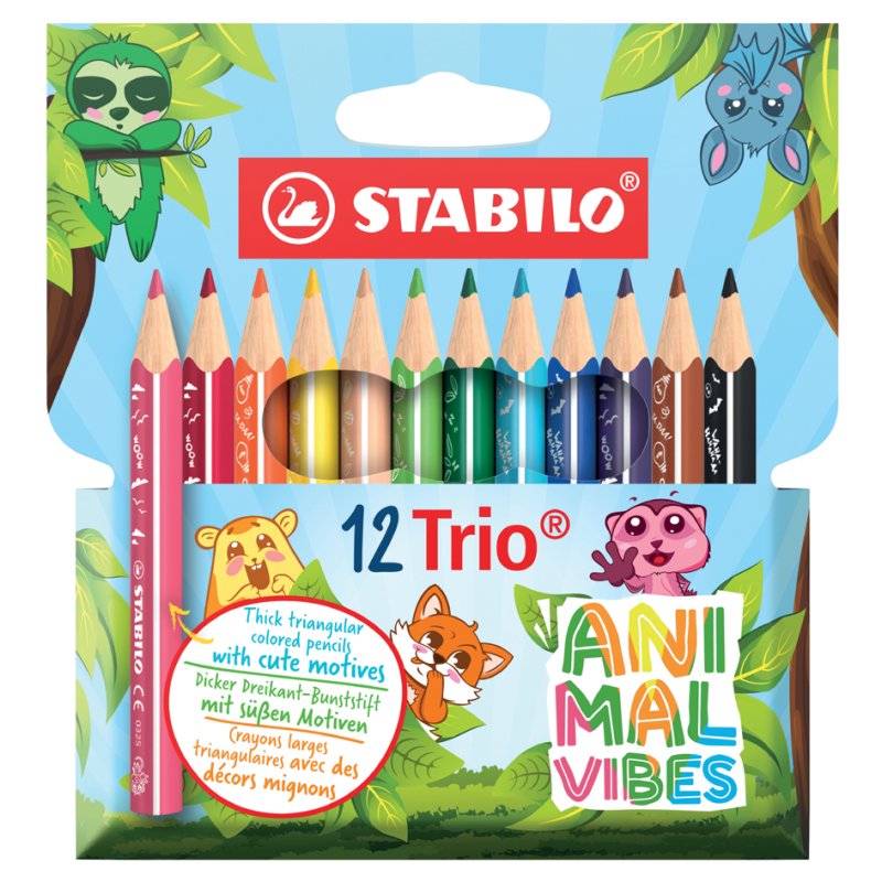 STABILO Trio thick Animal Vibes colouring pencils, triangular, 12 pieces
