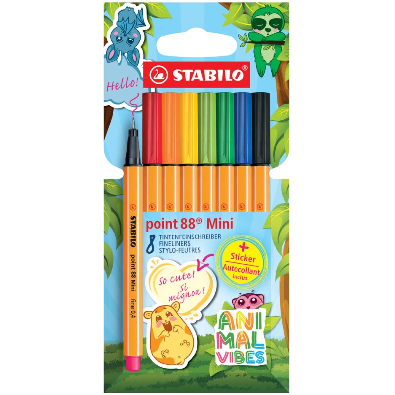 STABILO fineliner point 88 Mini Animal Vibes, 0,4 mm, 8 pièces