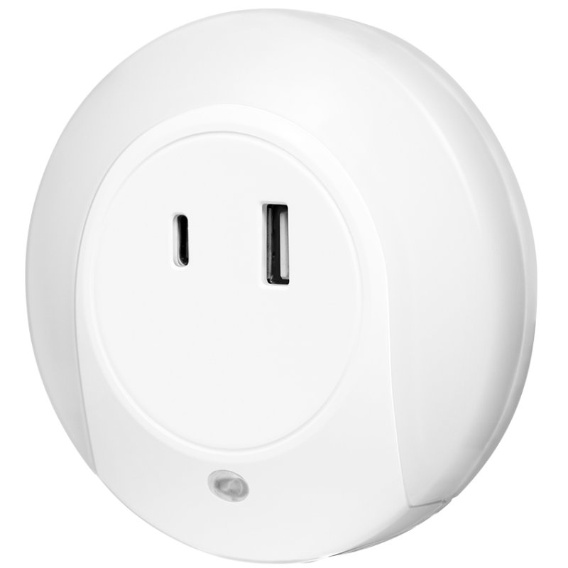 LogiLink LED night light, USB-C PD & USB-A QC, dusk sensor, white