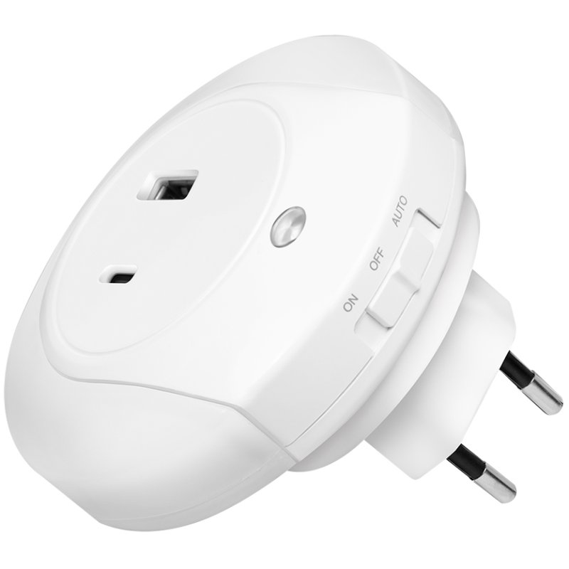 LogiLink LED night light, USB-C PD & USB-A QC, dusk sensor, white