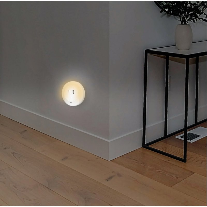 LogiLink LED night light, USB-C PD & USB-A QC, dusk sensor, white