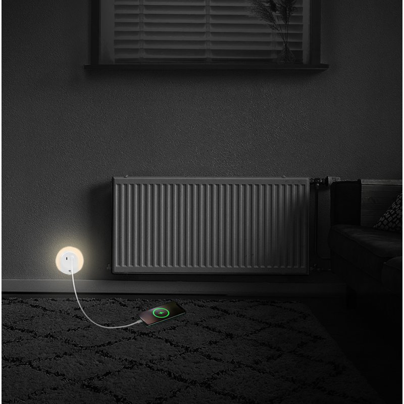 LogiLink LED night light, USB-C PD & USB-A QC, dusk sensor, white
