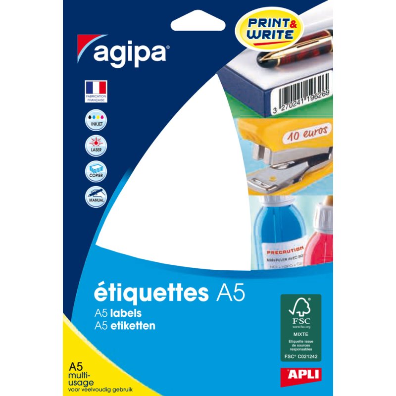 agipa étiquettes universelles, 19×38 mm, blanc, 300 pièces