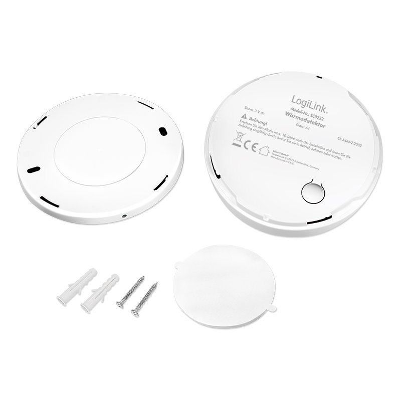 LogiLink heat detector, white, for ceiling mounting