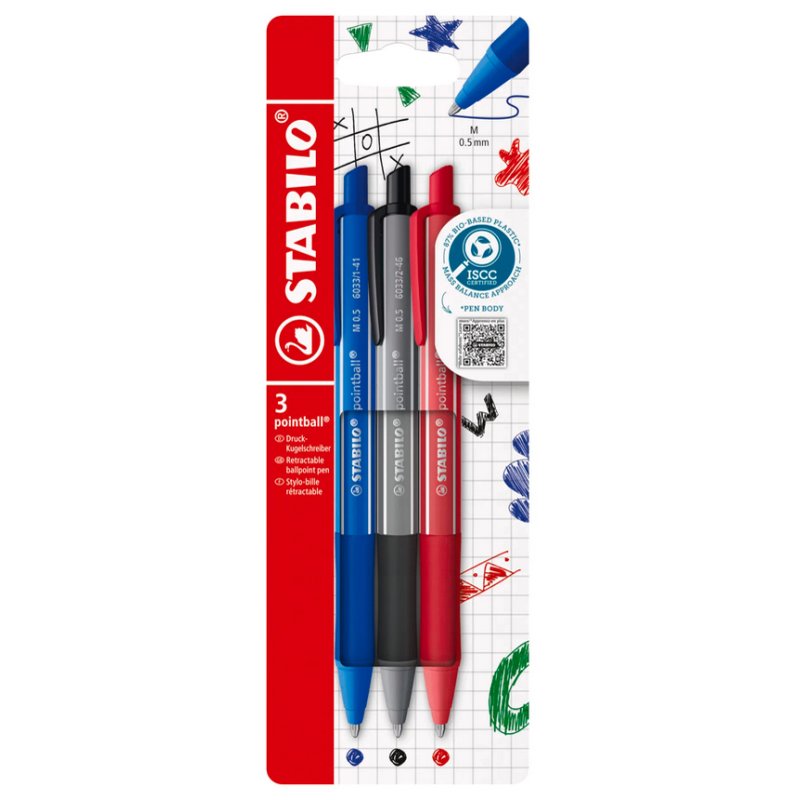 STABILO stylo à bille pointball colorful, rechargeable, 0,5 mm, 3 pièces