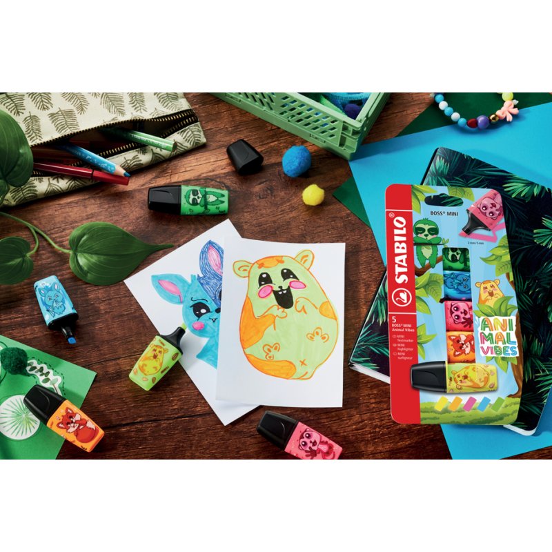 STABILO BOSS MINI Animal Vibes highlighters, assorted colours, 50 pieces display