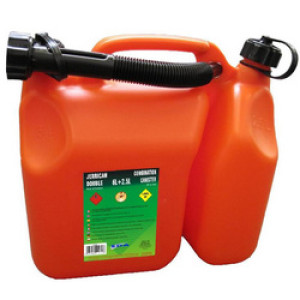 EDA jerrycan met dop, dubbele kamer, 6L brandstof + 2,5L olie, oranje/zwart