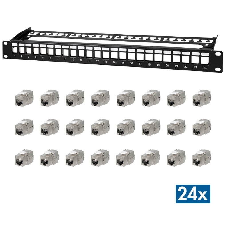 LogiLink Professional 19" modular keystone patch panel PrimeLine, 24 port, black, Cat.6A