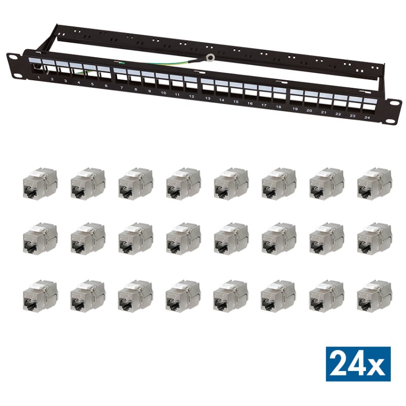 LogiLink Professional 19" modular keystone patch panel EconLine, 24 port, black, Cat.6A