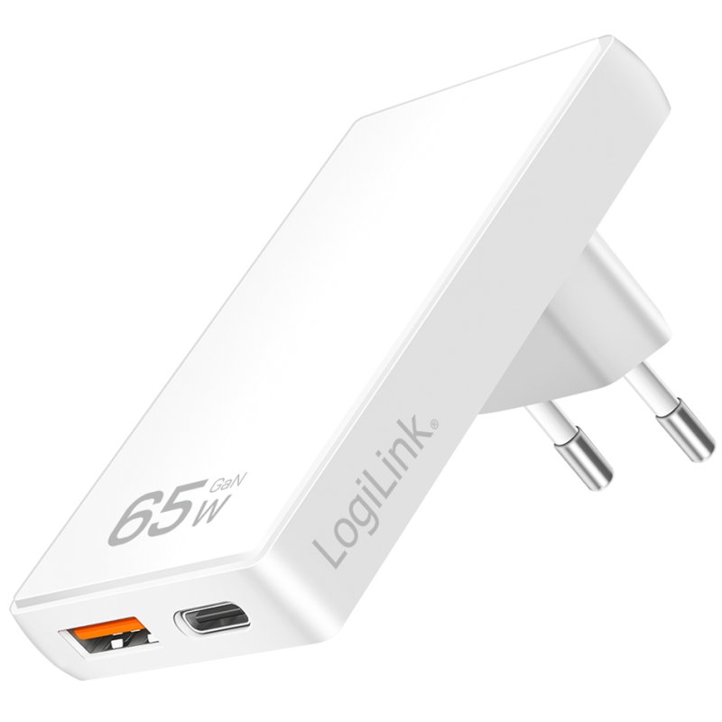 LogiLink Adaptateur mural USB, USB-A & USB-C, 65 Watts, blanc