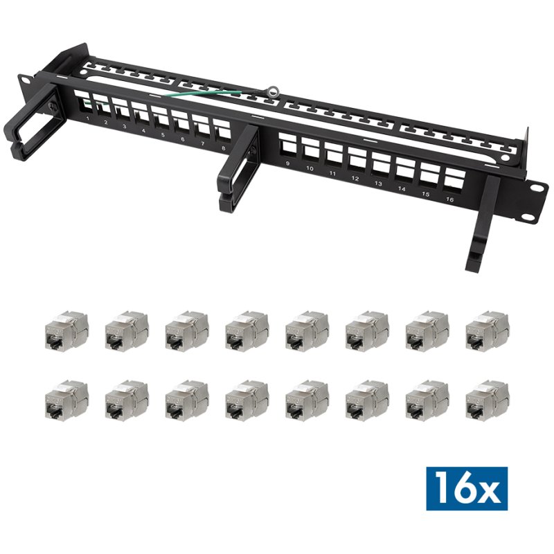 LogiLink Professional modular patch panel, 16-port, Cat.6A, black