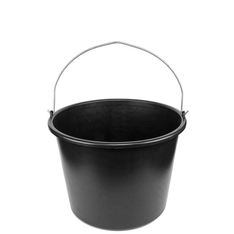 Bradas bouwemmer, 16 liter, PVC zwart, metalen beugel