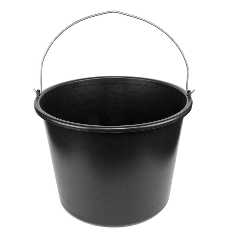 Bradas bouwemmer, 16 liter, PVC zwart, metalen beugel
