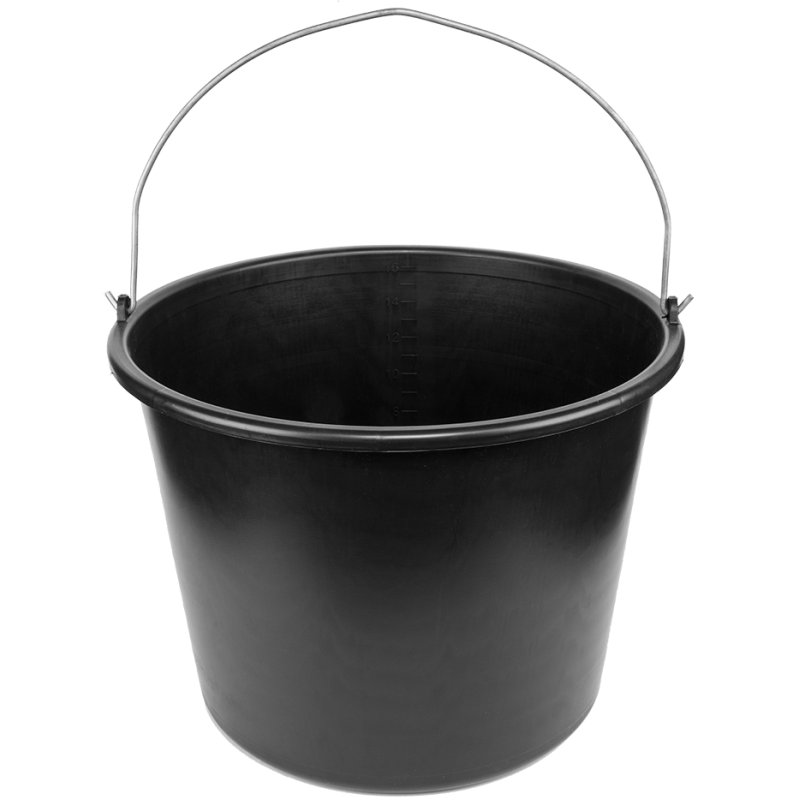 Bradas bouwemmer, 16 liter, PVC zwart, metalen beugel
