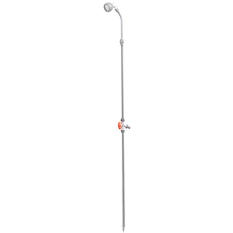 Bradas douche de jardin avec piquet de sol, plastique/aluminium, blanc/gris, hauteur ajustable