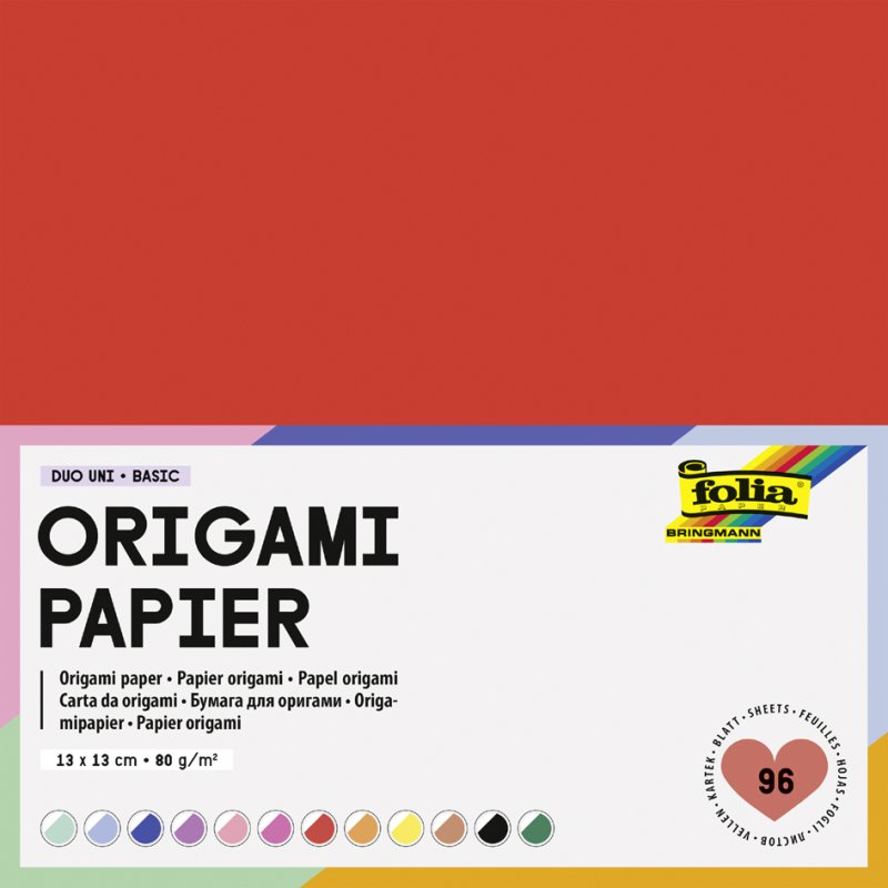 folia origami papier, 100×100 mm, 12 kleuren, 96 vel