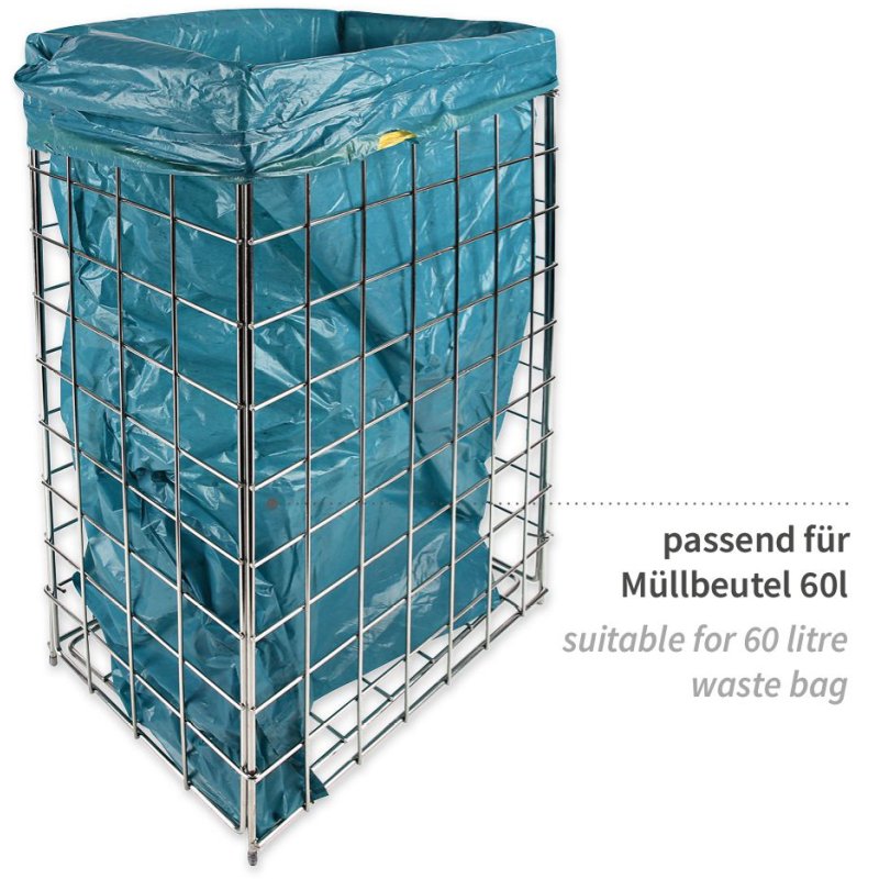 HYGOCLEAN afvalbak draadgestell, edelstaal, 60 liter, vrijstaand