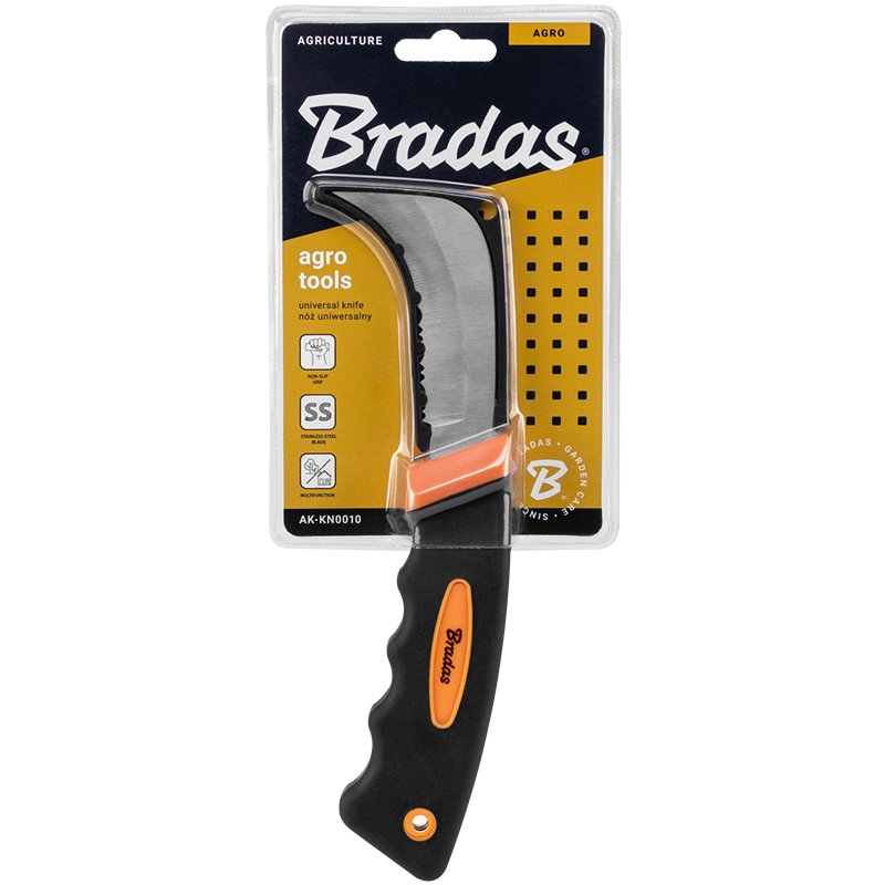 Bradas universal garden knife, stainless steel blade, black/orange, 220 mm