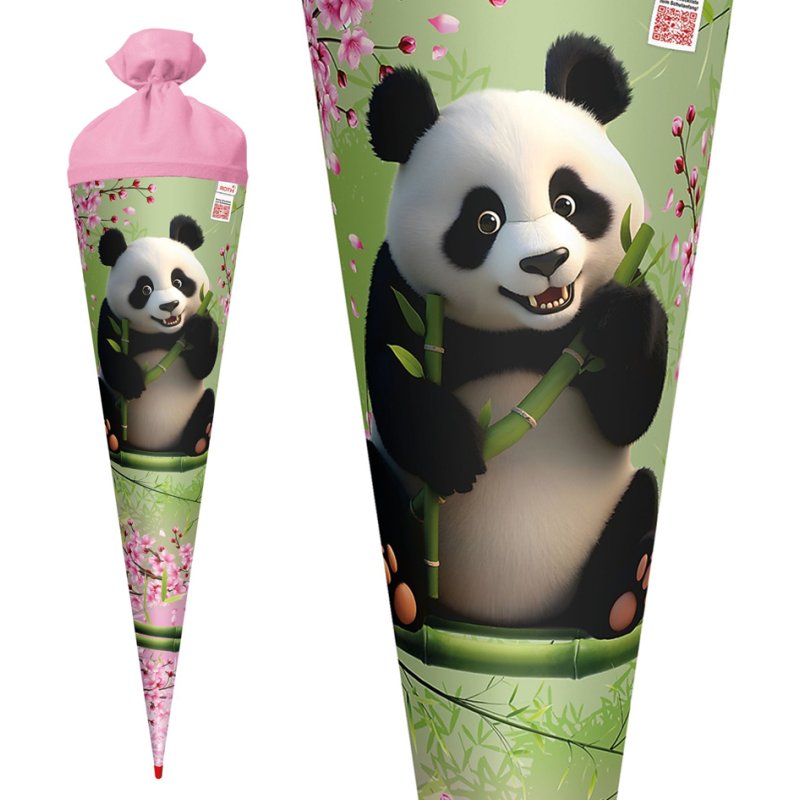 ROTH schoolzak Panda, roze, achthoekig, 850 mm, met glitterrand