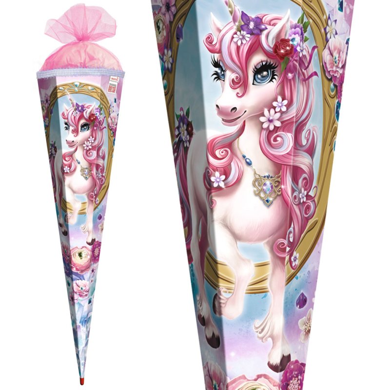 ROTH boîte cadeau scolaire Unicorn Beauty, rond, 700 mm, fermeture feutrée, paillettes
