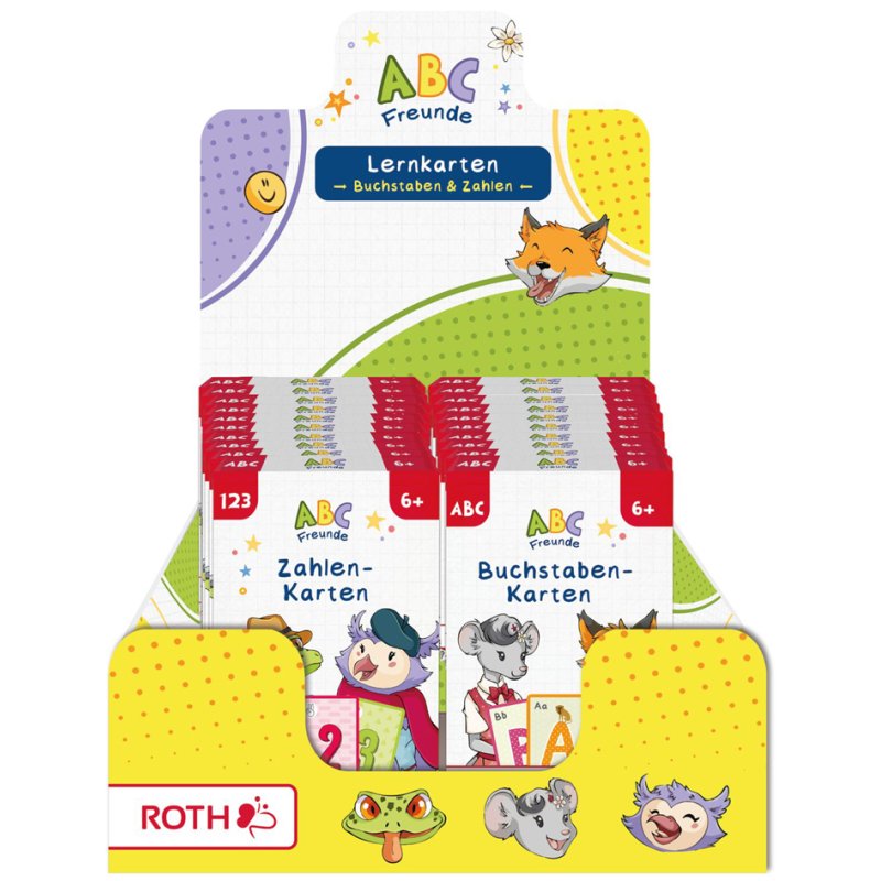 ROTH leerkaarten ABC-vrienden, meerkleurig, 34 kaarten per set, 18 sets in display