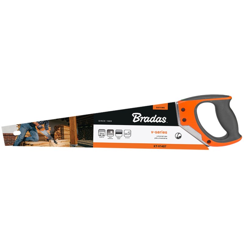 Bradas hand saw V-SERIES, hardened steel SK5, 500 mm, anthracite/orange