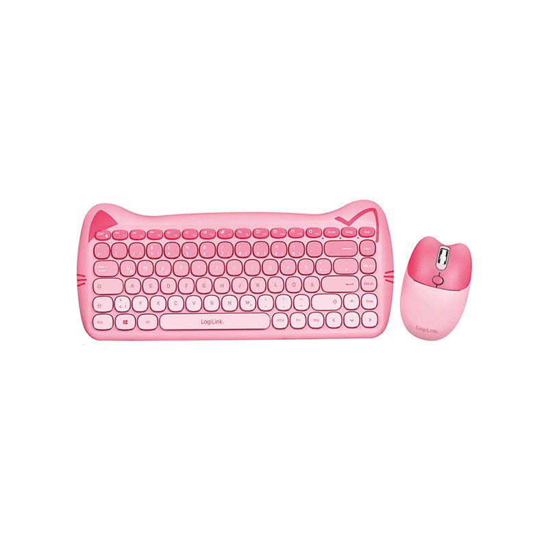 LogiLink ensemble de bureau KITTY sans fil, design chat, rose