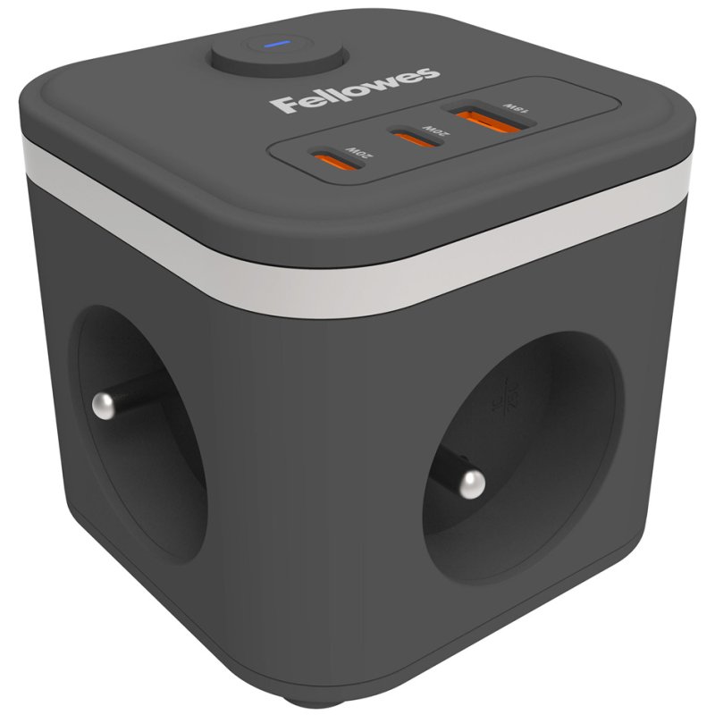 Fellowes Power Cube power strip, 3x socket, USB-A + 2x USB-C