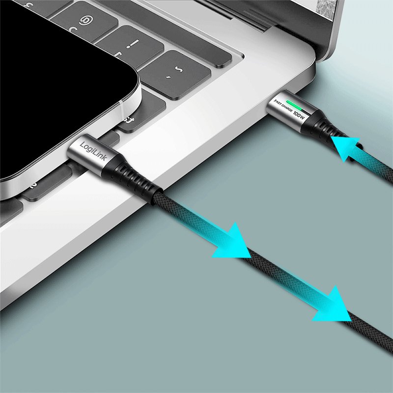 LogiLink USB 2.0 cable USB-C to USB-C, LED indication, black, 1.0 m