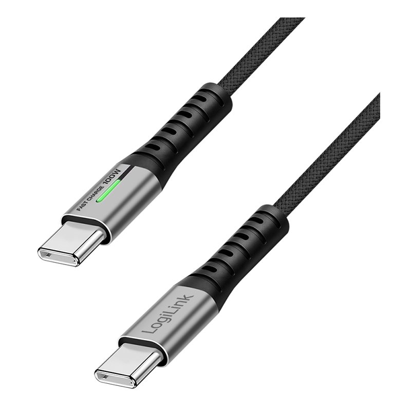 LogiLink USB 3.2 cable with LED, USB-C to USB-C, 2.0 m, black