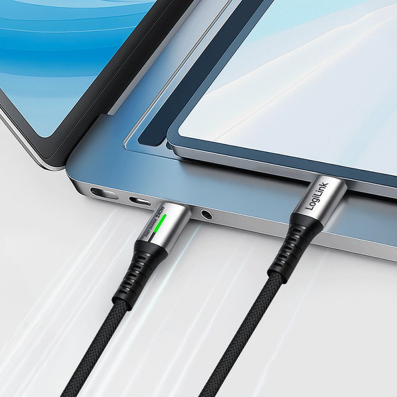 LogiLink USB 3.2 cable with LED, USB-C to USB-C, 1.0 m, black