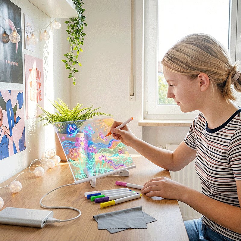 LogiLink illuminated acrylic writing pad, 300×200 mm, transparent, warm yellow light