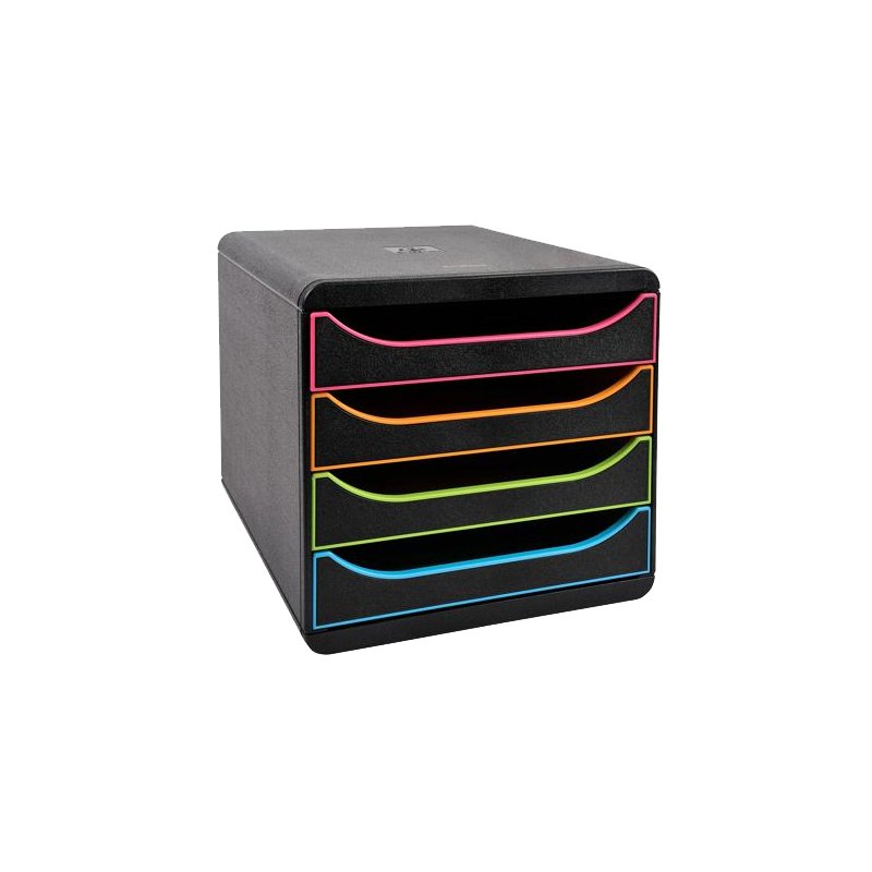 EXACOMPTA boîte à tiroirs BIG-BOX Plus, 4 tiroirs, noir avec bordure colorée