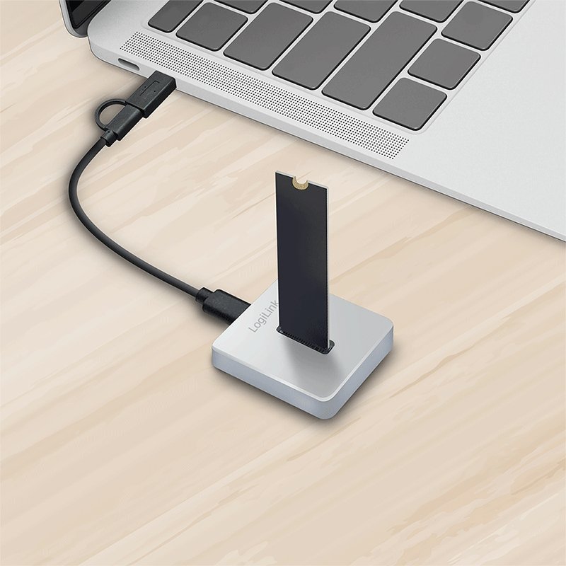 LogiLink USB 3.2 Gen2 docking station, M.2 NVMe SSD, silver, aluminium