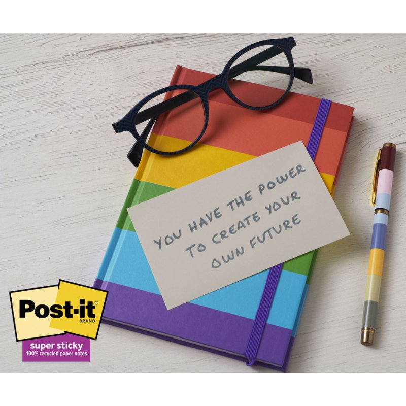 Post-it notes Super Sticky Recycling, 76×127 mm, couleurs pastel, 8 blocs