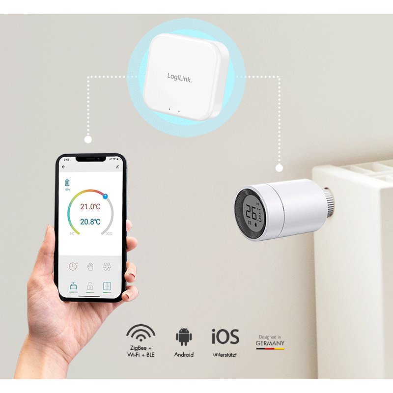 LogiLink Wi-Fi Smart Zigbee thermostatic valve, white, 30 m range