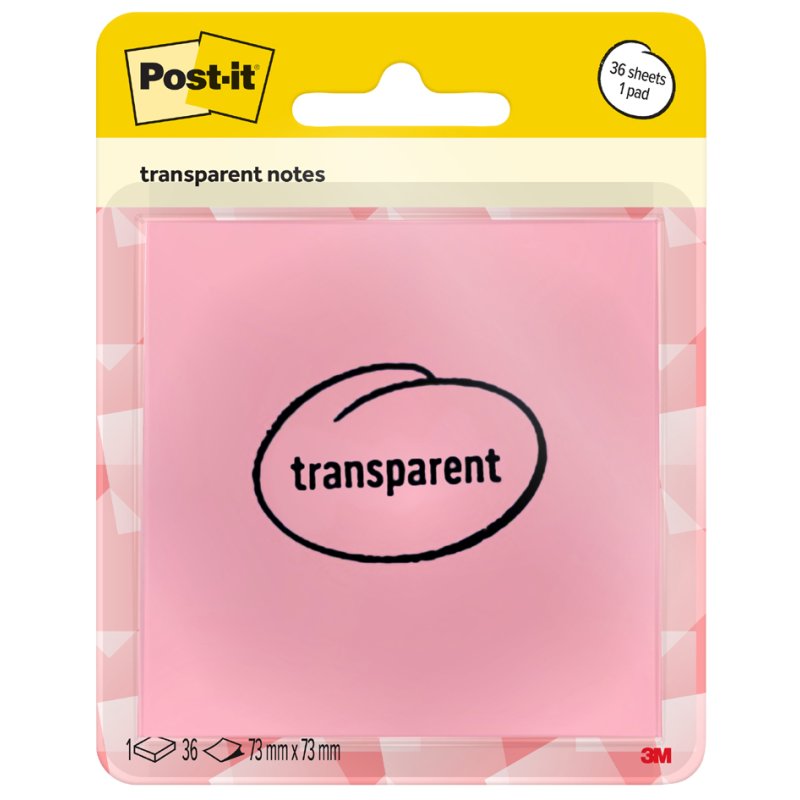 Post-it notes autocollantes transparent, 73×73 mm, transparent-bleu, 36 feuilles
