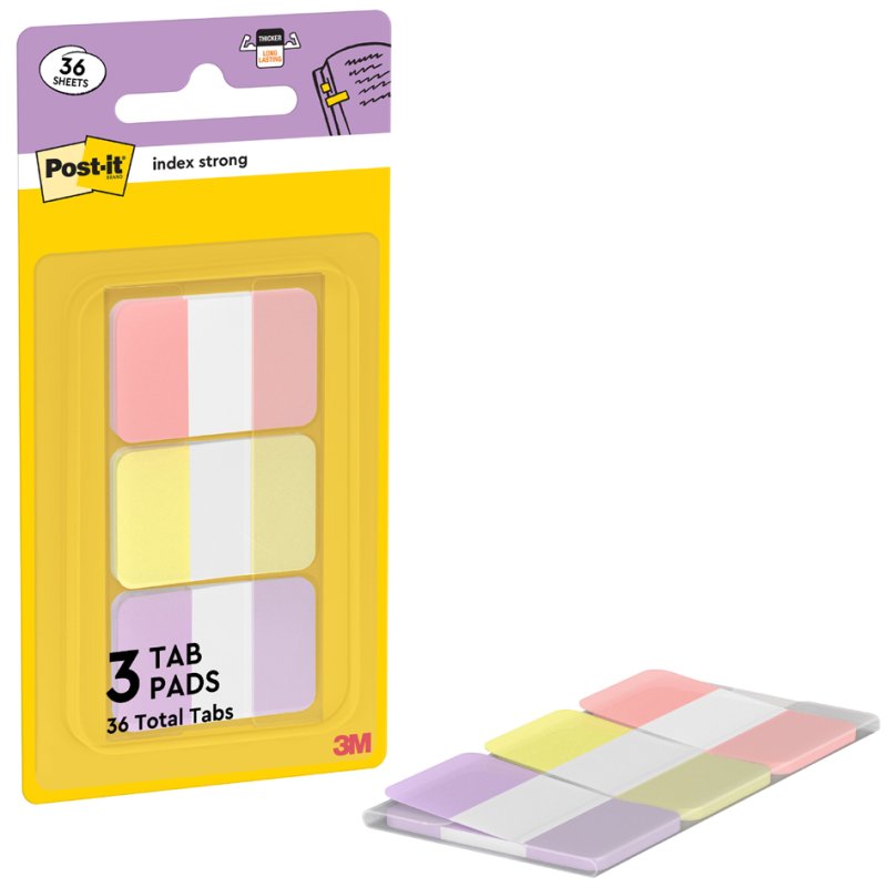 Post-it marqueurs adhésifs Index Strong, 25,4 × 38,1 mm, 3 couleurs pastel, 36 pièces