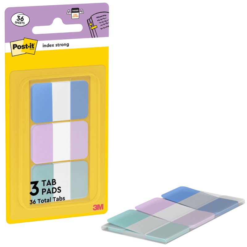 Post-it marqueurs adhésifs Index Strong, 25,4 × 38,1 mm, 3 couleurs pastel, 36 pièces