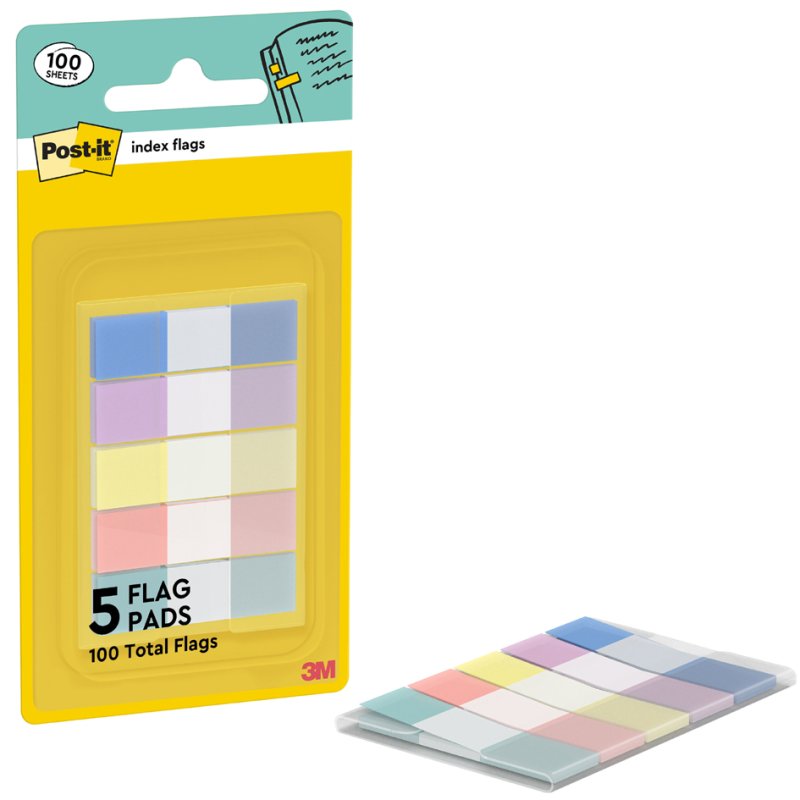 Post-it bandes d'index, 11,9 × 43,2 mm, 5 couleurs pastel, 100 pièces