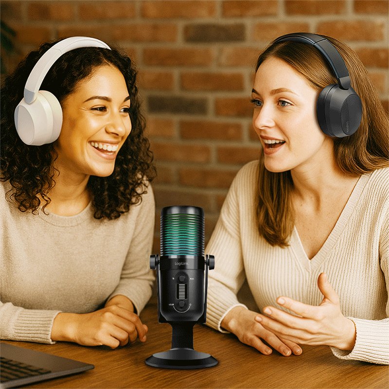 LogiLink Microphone, USB avec éclairage RGB, cardioïde/omnidirectionnel