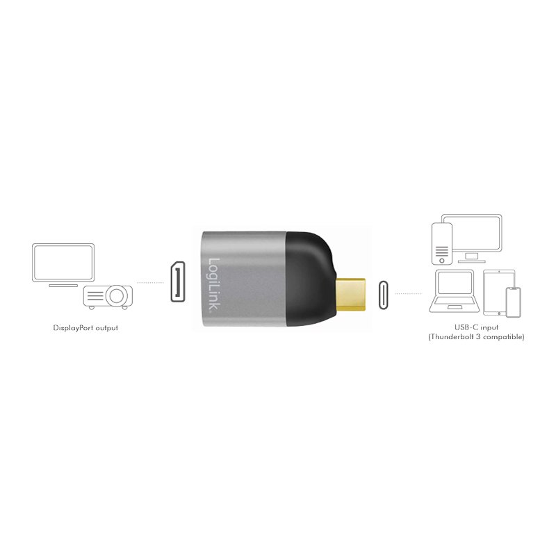 LogiLink USB-C to DisplayPort adapter, 8K/60Hz, black/grey