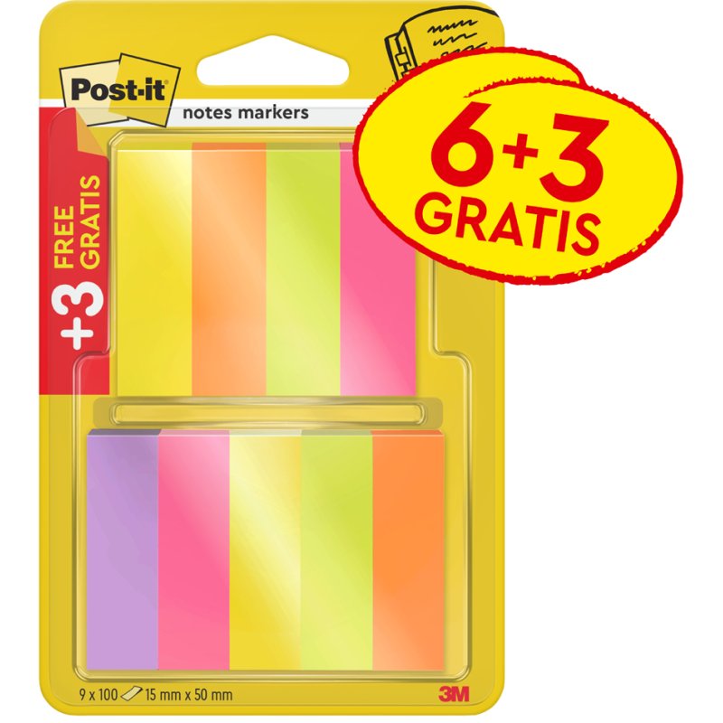 Post-it Pagemarkers papier, 15×50 mm, neonkleuren, 9×100 vel