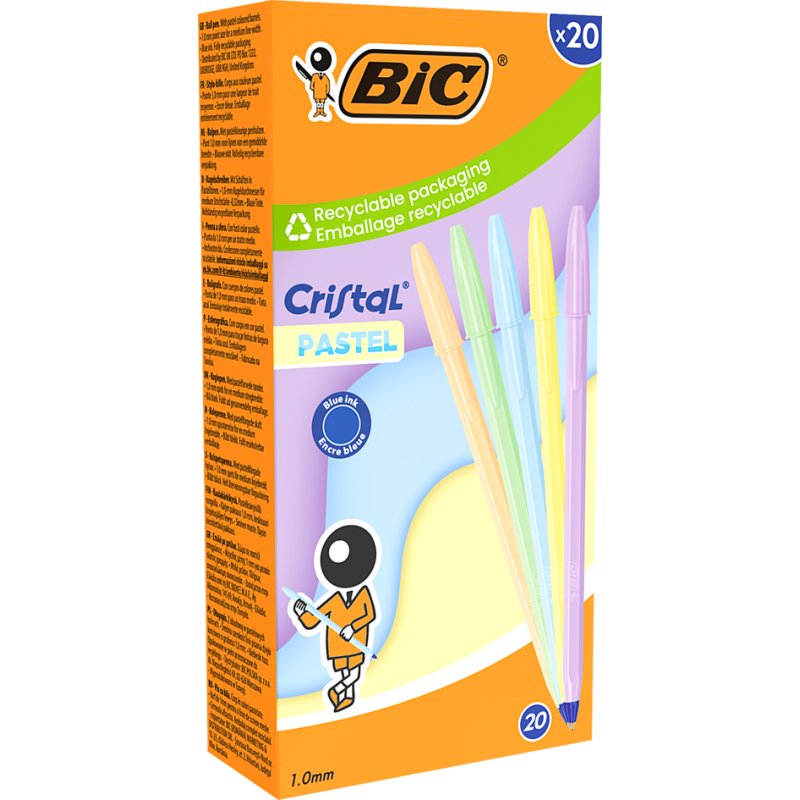BIC stylo Cristal Pastel K, 0,32 mm, couleurs pastel, 20 pièces
