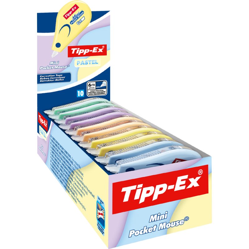 Tipp-Ex correctieroller Mini Pocket Mouse Pastel, 5 mm × 6 m, pastelkleuren, 10 stuks