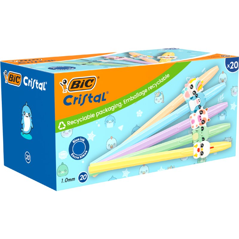 BIC ballpoint pens Cristal Pastel F, 0.32 mm, pastel colours, 20 pieces