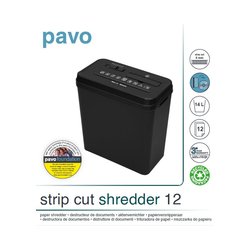 pavo papiervernietiger Stripcut 12, P-2, 12 vel A4, zwart